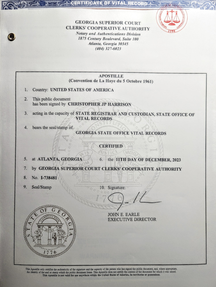 apostille Georgia