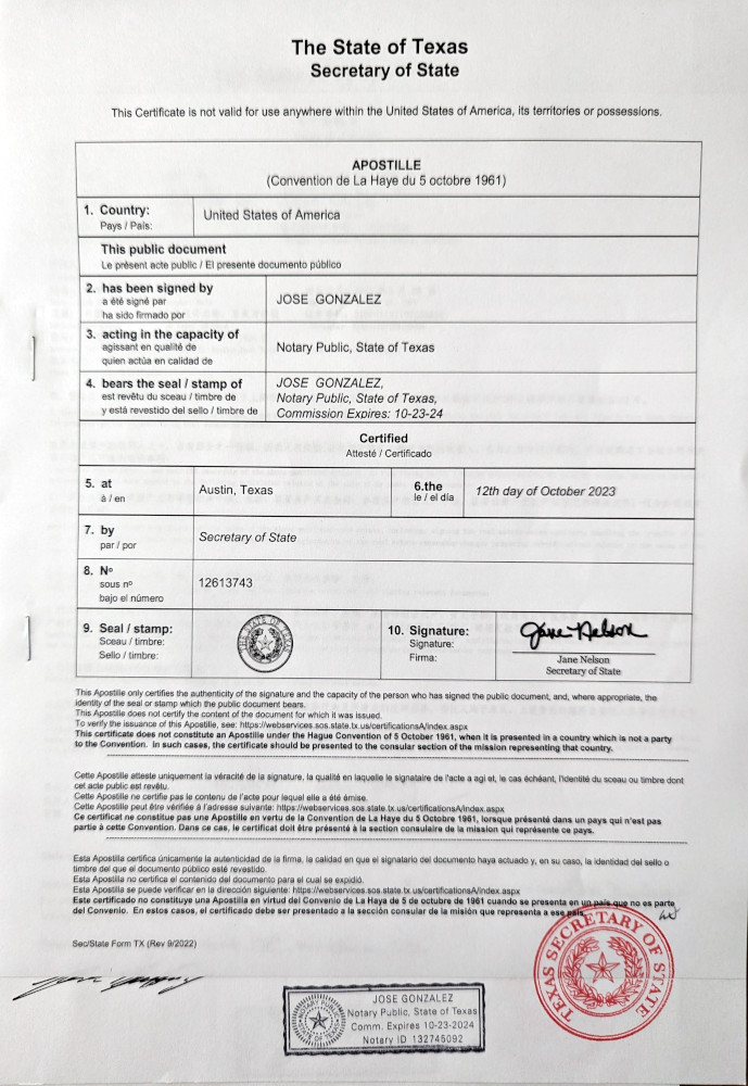 apostille Texas
